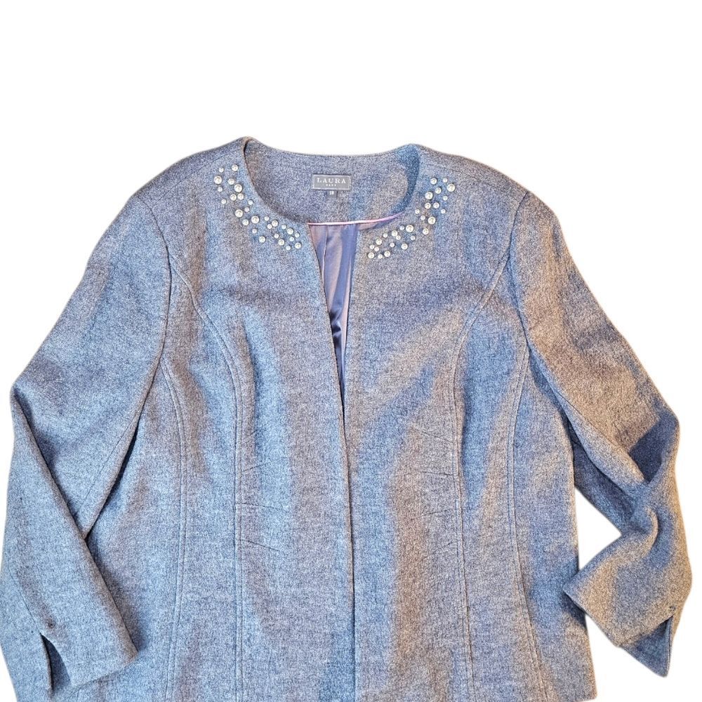 ✨ Laura Pearl Collar Blazer | Grey | Wool Blend | Elegant | Size 18